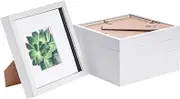 Nicola Spring 5 Piece 8 x 8 3D Shadow Box Photo Frame Set - Craft Display Picture Frame with 4 x 4 Mount - Glass Aperture - White/White
