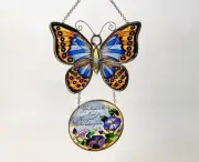 Monarch Butterfly SUN CATCHER ~ Amia Psalm Scripture Hand Painted Morning Glory