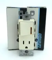 NEW (2) Leviton 5647-A Almond Lighted Rocker Wall Switch & Receptacle Outlet