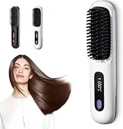 JCDZAUPZ GoBrush PRO Portable Straightener Brush, Cordless & Rechargeable Mini Hair Straightener Comb, 1Pcs, White