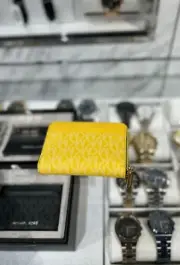 Michael Kors Medium MK Signature Zip Around Card Case Coin Pouch Wallet Yellow