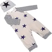 [Ipetboom] 1Set Adorable Boy Outfit Star Print Suspender Pants Long Sleeved Shirt Hat for Spring Soft Breathable Comfortable Clothes Suit