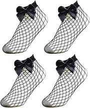 [SAFIGLE] Invisible Socks Fishnet Ankle Socks Breathable Mesh Stylish Bowknot Detail