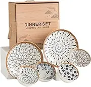 Trendy Tandi Household Fine Printed Ceramic Bowl Sets - Microwave, Oven, and Dishwasher Safe, 6 Piece Plate Gift Box (4 bowls 2 plates) BP-0913