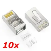 10 Pack - RJ45 8P8C Shielded CAT6A 3-Piece Crimp-On Connector Plugs Ends
