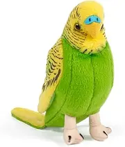 Living Nature Yellow Budgerigar with Sound, Realistic Plush Bird Toy, Soft Stuffed Animal for Kids and Collectors, Eco-Friendly Soft Toy with Chirping Sound and Educational Fact Tag