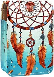 Travel Lipstick Organizer Case,Lipstick Case Portable Makeup Bag with Mirror,Dreamcatcher Ethnic Style