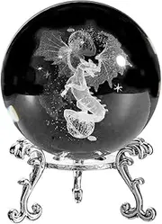 3D Engraved Starry Crystal Decorative Figurine 60mm Glass Sphere Paperweight with Stand Art Decor Crafts G Easy Install