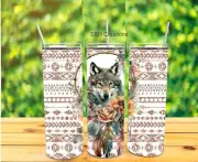 20oz Wolf Suncatcher insulated Tumbler with sliding lid and straw