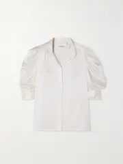 [FRAME] FRAME - Gillian Ruched Silk-satin Blouse - White - large large White
