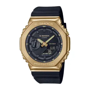 CASIO卡西歐 G-SHOCK黑金時尚金屬  男女對錶 情侶對錶GM-2100G-1A9+GM-S2100GB-1A