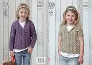 King Cole Girls Knitting Pattern Short or Long Sleeved Cable Detail Cardigans Big Value Aran (4434)