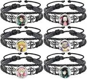[Generic] Funny Demon Leather Bracelet for Men Women Gifts for Anime Gear Lovers 6PCS Adjustable Bracelets Gift Braided Beaded Wristband Stocking Stuffers, Adjustable, Leather