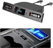 Car USB Charger Multi Port Compatible with 2021 2022 2023 Tesla Tesla Model 3/Model Y, Accessories and Retractable Cable, Compatible with Tesla USB hub Fit Center Console Adapter, Charger