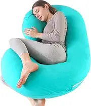 CDEN Pregnancy Pillow, C Shaped Full Body Pillow 52", Maternity Pillow Support for Back, Legs, Neck, HIPS for Pregnant Women with Removable Washable Jersey Cover(Lakeblue)