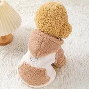 Can pull dog clothes, autumn and winter clothes, Pomeranian teddy bear, small puppy, thick and warm pet hood (coffee color)