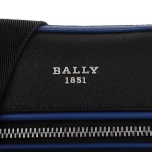 BALLY - 金屬銀字藍飾邊防刮皮革斜背包(黑)