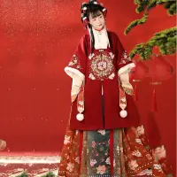 在飛比找蝦皮商城精選優惠-傳統服裝 女裝 套裝 漢服女馬麵裙套裝中國風冬季加絨拜年服 