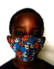 Face Mask Kids Age 8-10 Washable Cotton African Print Blue Orange Made In Kenya