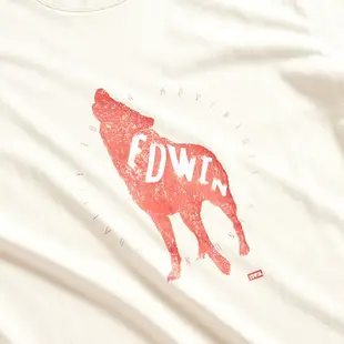 網路獨家款↘EDWIN 狼嚎EDWIN短袖T恤-男女款 淺卡其 #503生日慶