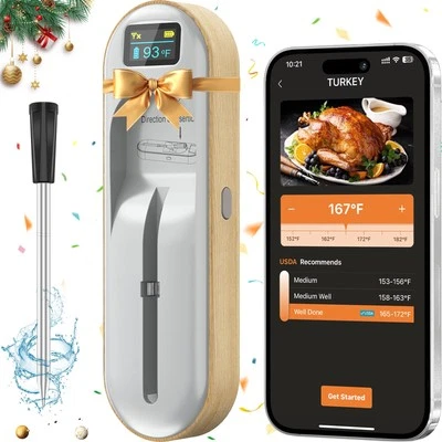 Wireless Meat Thermometer Digital, Instant Read, Long Bluetooth Range, Alarm,...