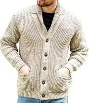 [Generic] Mens Wool Blend Shawl Collar Cardigans Buttons Down Sweaters with Pockets Shawl Collar Knitted Cardigan Sweater