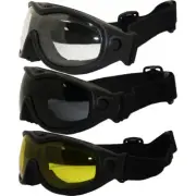3 HERON FOAM PADDED MOTORCYCLE GOGGLES CLEAR SMOKE YELLOW WITH POUCH