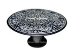 52" Black Marble Dining Table Top Semi Precious Stone Handmade With Marble Stand
