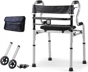 Walker, Folding Walker Elderly Adjustable with Seat Bag Lightweight Aluminum Walking Frame Suitable for Elderly Lower Limb Training Standard Walker Little Surprise