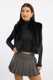 Black Faux Fur Vest - Size 12M, Women's Faux Fur Jacket