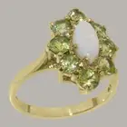Solid 14k Yellow Gold Natural Opal & Peridot Womens Cluster Ring - Sizes 4 to 12