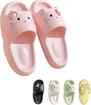 [LONGSILVER] Cat Slippers Women Cute Kitty Pillow Slides Thick Sole Kawaii Non Slip Quick Drying Preppy Shower Bathroom Sandals Outdoor