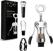 Wing Corkscrew, Premium Wine Opener with Bottle Stopper,Multifunctional Corkscrew Wine Cork Opener Bottler Opener (Silver)