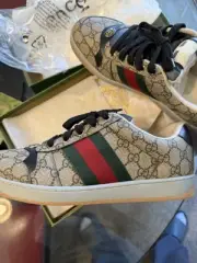 Gucci Screener Sneakers Men's 12 Beige Canvas Lace Up Low Top Casual Shoe