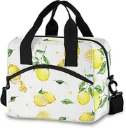Watercolor Pattern Yellow Lemons Insulated Lunch Box Bag Lunch Box for Men Insulated, Large Lunch Tote Bag, 11.4×7.1× 9.5 Inches Lunch Box Kids Girl