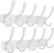 Coat Rack Wall Mount Modern Metal Wall Coat Rack with 5 Hooks, Pack of 2 White