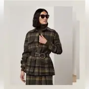 $2,400 Ralph Lauren Purple Label Andrya Wool Plaid Shirt Jacket Size 14