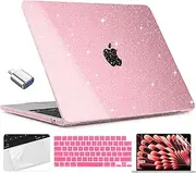 TWOLSKOO Compatible with MacBook Air 15 inch Case 2024 2023 Release M3 A3114 M2 A2941, Plastic Hard Case&Screen Protector&Keyboard Cover&Trackpad Film&Type C Adapter for Air 15″, Star Pink