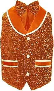 [Aislor] Kids Boys Girls Sequins Dance Party Vest Hip Hop Dance Jacket Velvet Buttons Irregular Waistcoat with Bowtie