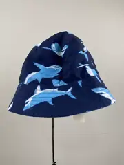 New Hanna Andersson Reversible Blue Shark Bucket Hat Size Medium 2-6 Y