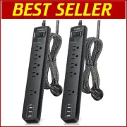 Durable 10Ft Surge Protector Power Strip - 5 AC Outlets, 3 USB for Home & Office