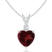 Heart-Shaped Garnet V-Bale Pendant with Diamond
