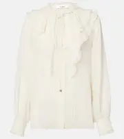 [Chloe] Chloé Lace-trimmed ruffled silk blouse AU 16 white