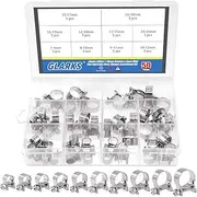 Glarks 50Pcs 7-18mm Stainless Steel Mini Fuel Injection Hose Clamps Adjustable Pipe Hose Clip Tube Clamps Assortment Kit (Hose Clamp Kit)