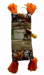 Cat Scratcher Mat + Toy Mouse Burlap & Fabric & Tassels Orange Brown Gray New