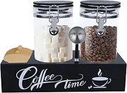 Echobuger Glass Coffee Containers With Shelf For Ground Coffee Sugar Container For Coffee Bar Canister With Scoop Holder (Not Included Filter Paper)