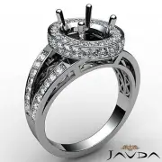 Diamond Engagement Halo Pave Split Shank Ring Oval Semi Mount Platinum 0.74Carat