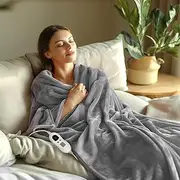 ADVWIN Heated Throw Blanket with 1-9 hrs Timer Auto-Off & 9 Heating Levels, Flannel Blanket Throw SAA Certification, Machine Washable Full Body Warming Blankets with Overheating Protection, Grey