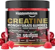 Happyummmm Creatine Monohydrate Gummies 5g for Men & Women, Preworkout Gummy with Electrolyte, BCAA, L-Carnitine, Taurine for Muscle Growth, Strength & Energy Support, Cranberry 120 Count