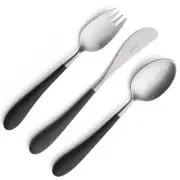 NEW Cutipol Alice Black/Matte Steel Children's Cutlery Set 3pce